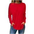thumbnail image 1 of FAIWAD Women's Spring Long Sleeve Tunic Tops Round Neck Plus Size Solid Color Loose Pullover Tops, 1 of 3
