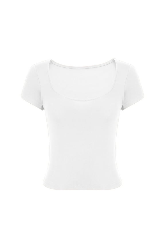 Women's Square Neck Crop Tops Short Sleeve Tight Going Out Cute T-Shirt Ladies Workout Basic Tees