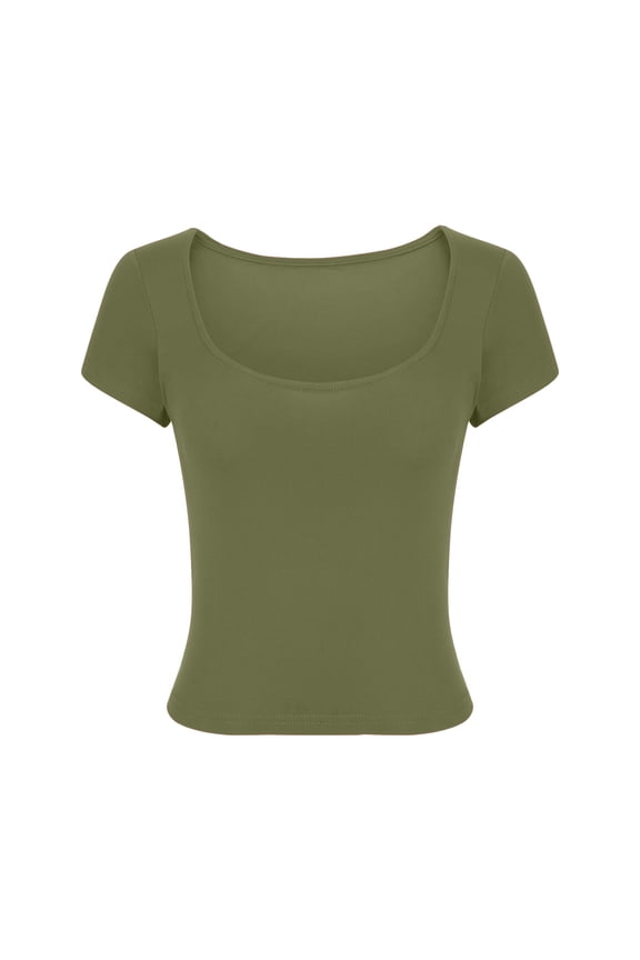 Women's Square Neck Crop Tops Short Sleeve Tight Going Out Cute T-Shirt Ladies Workout Basic Tees