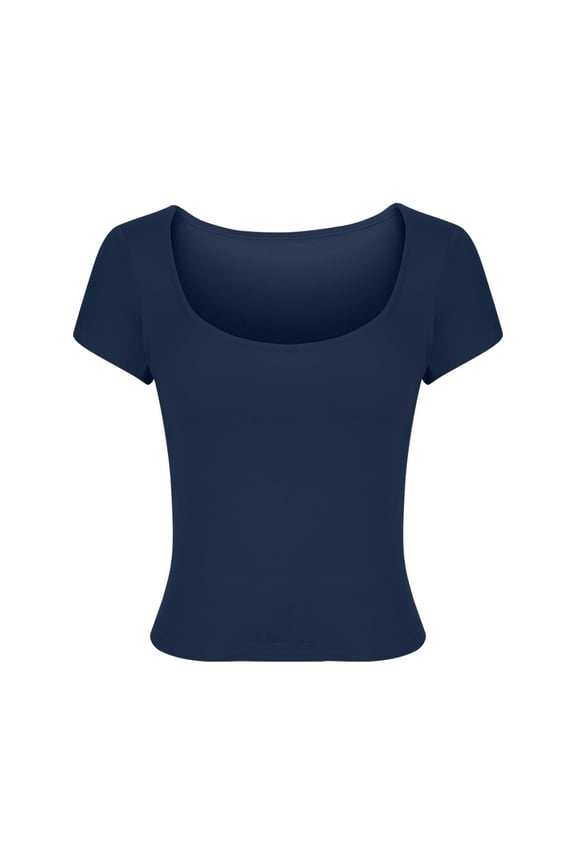 Women's Square Neck Crop Tops Short Sleeve Tight Going Out Cute T-Shirt Ladies Workout Basic Tees