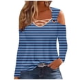 thumbnail image 1 of FAIWAD Women's Striped Long Sleeves Cold Shoulder Tops Criss Cross V Neck Fall Trendy Going out Blouse Tees, 1 of 5