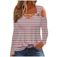 thumbnail image 1 of FAIWAD Women's Striped Long Sleeves Cold Shoulder Tops Criss Cross V Neck Fall Trendy Going out Blouse Tees, 1 of 1