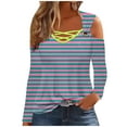 thumbnail image 1 of FAIWAD Women's Striped Long Sleeves Cold Shoulder Tops Criss Cross V Neck Fall Trendy Going out Blouse Tees, 1 of 5