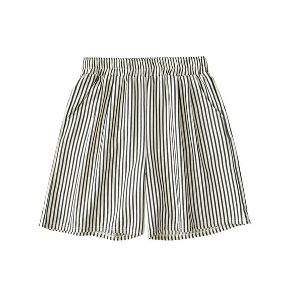 FAIWAD Women's Striped Shorts Elastic High Waisted Straight Leg Shorts Summer Baggy Going Out Pants