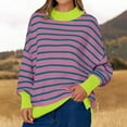 thumbnail image 1 of FAIWAD Women's Striped Sweaters Casual Long Sleeve Oversized Knit Pullover Tops Casual Loose Knitwear, 1 of 9
