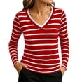 thumbnail image 1 of FAIWAD Women's Striped Tops V Neck Long Sleeve Slim Fitted Tee Shirts Workout Running Activewear, 1 of 5
