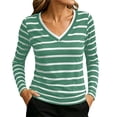 thumbnail image 1 of FAIWAD Women's Striped Tops V Neck Long Sleeve Slim Fitted Tee Shirts Workout Running Activewear, 1 of 5