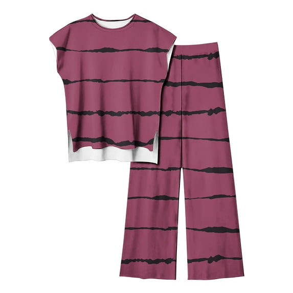 FAIWAD Women's Summer 2 Piece Outfits Cap Sleeve Slit Cropped Top and Wide Leg Pants Lounge Tracksuit