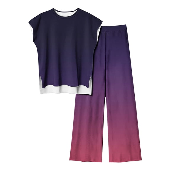 FAIWAD Women's Summer 2 Piece Outfits Cap Sleeve Slit Cropped Top and Wide Leg Pants Lounge Tracksuit
