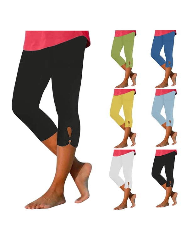 Women's Summer Beach Capri Casual Elastic Waistband Capri Leggings Stretch Slim Cropped Pants