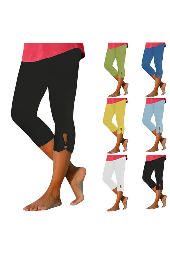 Women's Summer Beach Capri Casual Elastic Waistband Capri Leggings Stretch Slim Cropped Pants