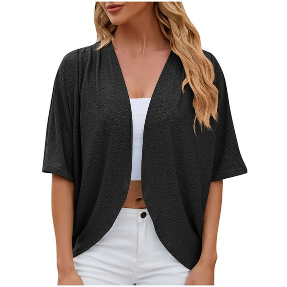 FAIWAD Women's Summer Open Front Cardigan 3/4 Sleeve Casual Lightweight Plus Size Outerwear Top