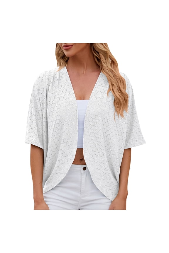Women's Summer Open Front Cardigan 3/4 Sleeve Casual Lightweight Plus Size Outerwear Top