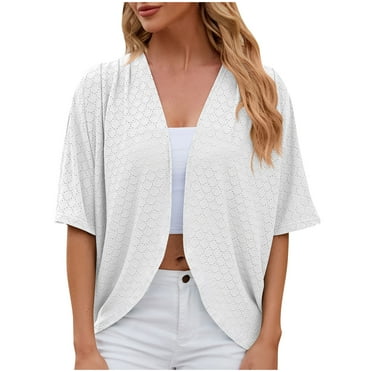 FAIWAD Women's Summer Open Front Cardigan 3/4 Sleeve Casual Lightweight Plus Size Outerwear Top