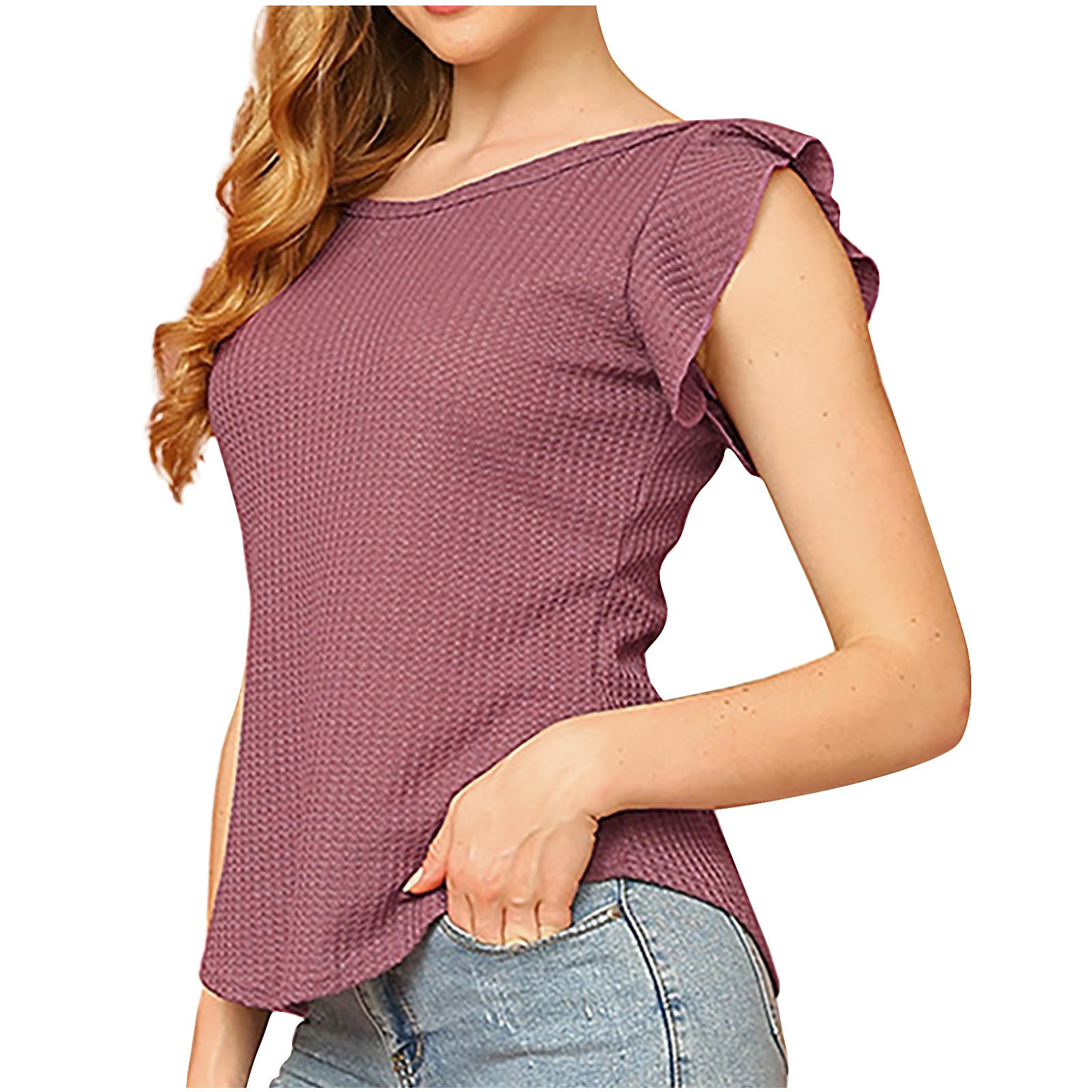 FAIWAD Women's Summer Ruffle Cap Sleeve Tank Tops Casual Round Neck ...