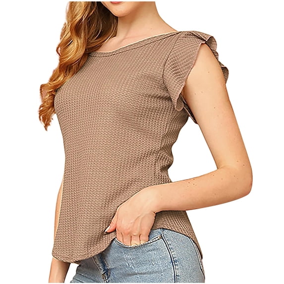 FAIWAD Women's Summer Ruffle Cap Sleeve Tank Tops Casual Round Neck Ribbed Knit Sleeveless Blouses