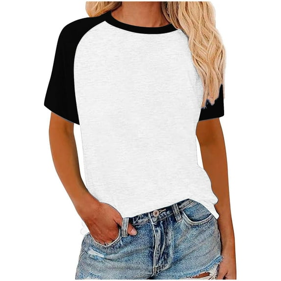 FAIWAD Women's Summer Tops Short Sleeve Round Neck Plus Size T Shirts Casual Color Blocked Loose Workout Tunic Top, S-5XL