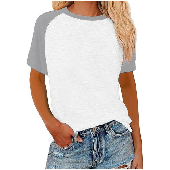 FAIWAD Women's Summer Tops Short Sleeve Round Neck Plus Size T Shirts Casual Color Blocked Loose Workout Tunic Top, S-5XL