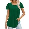 thumbnail image 1 of FAIWAD Women's Summer Tunic Top Short Sleeve Round Neck Casual Tshirts Pleated Loose Flowy Blouses, 1 of 5