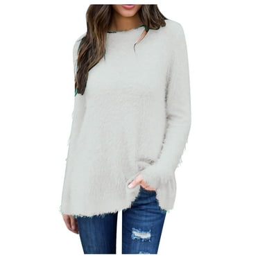 FAIWAD Women's Sweater Long Sleeve Round Neck Sweater Fall Winter Cusual Solid Color Pullover Tops