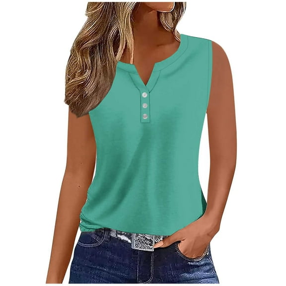 FAIWAD Women's Tank Tops Button Down Tunic Shirts Short Sleeve V Neck Blouses Summer Casual T-Shirts
