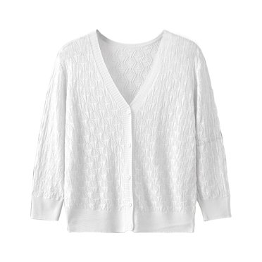 FAIWAD Women's Tops Hollow Out Long Sleeve Button Down Solid Color Sweatshirts Open Front Knit Cardigan
