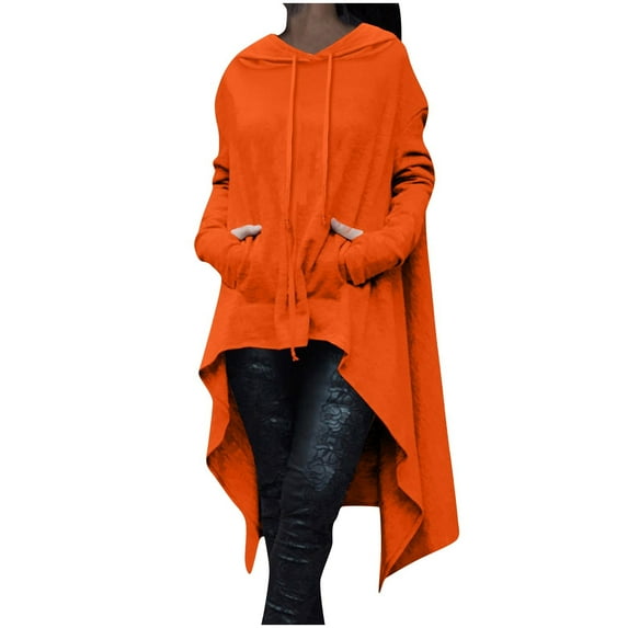 FAIWAD Women's Trendy Hoodies Sweatshirts Long Sleeve Asymmetric Hem Gothic Cloak Top With Pocket
