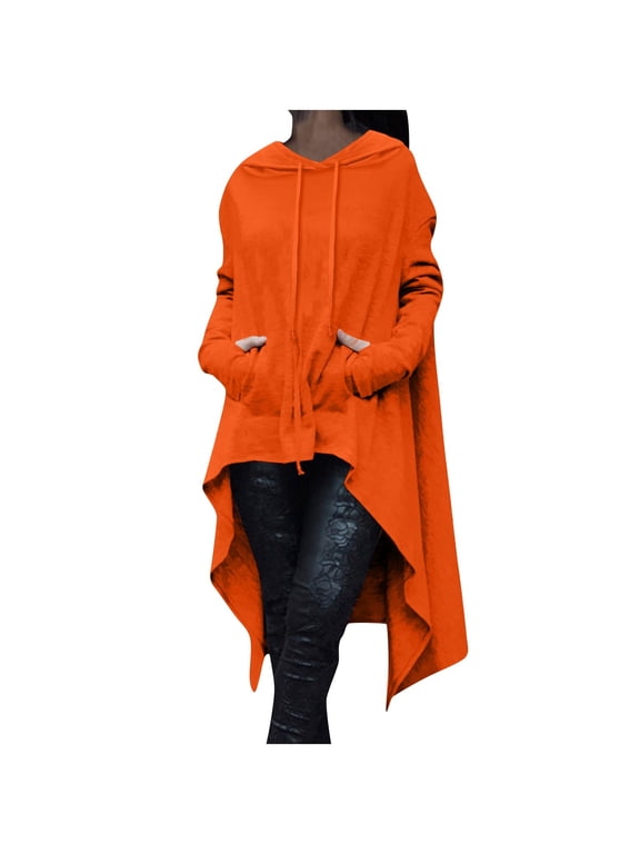 Women's Trendy Hoodies Sweatshirts Long Sleeve Asymmetric Hem Gothic Cloak Top With Pocket