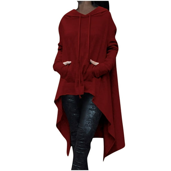 FAIWAD Women's Trendy Hoodies Sweatshirts Long Sleeve Asymmetric Hem Gothic Cloak Top With Pocket