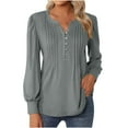 thumbnail image 1 of FAIWAD Women's V Neck Long Sleeve Tunic Tops Pleated Layered Button Down Slim Pullover Tops, 1 of 5