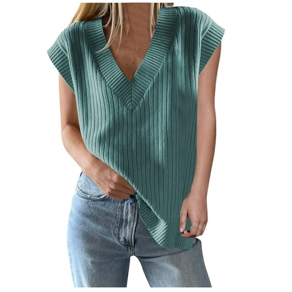 FAIWAD Women's V Neck Sweater Vest Sleeveles Casual Ribbed Knit Tank Tops Trendy Fall Winter Pullover Tops