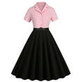 thumbnail image 1 of FAIWAD Women's Vintage A-line Dress with Belt Short Sleeve Lapel Button Down Cocktail Party Dress, 1 of 6