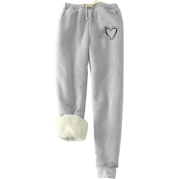 FAIWAD Women's Warm Joggers Fleece Lined Pants Cute Graphic Elastic Waist Sweatpants with Drawstring (X-Large, Gray)