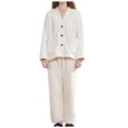 thumbnail image 1 of FAIWAD Women's Warm Plush Thicken Pajamas Set Flannel Button Pocket Coat and Long Sleeve Pants Sleepwear Suit, 1 of 6