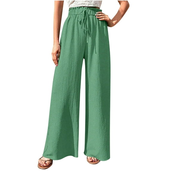 FAIWAD Women’s Wide Leg Pants High Elastic Waist Drawstring Loose Comfy Straight Palazzo Pants
