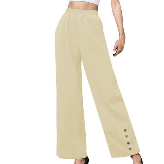 FAIWAD Women's Wide Leg Pants High Elastic Waisted Button Business Work Trousers Long Straight Pants