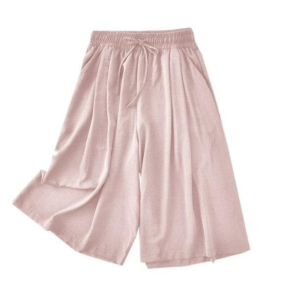 FAIWAD Women's Wide Leg Pants High Waisted Pull On Flowy Palazzo Trousers Casual Baggy Drawstring Capris Pants