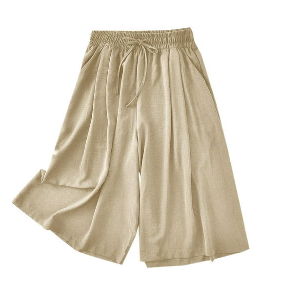 FAIWAD Women's Wide Leg Pants High Waisted Pull On Flowy Palazzo Trousers Casual Baggy Drawstring Capris Pants