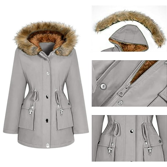 FAIWAD Women's Winter Thicken Fleece Jacket Removable Hooded Warm Sherpa FLeece Lined Waterproof Windproof Overcoat