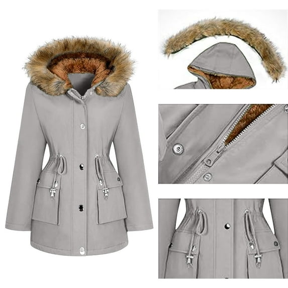 FAIWAD Women's Winter Thicken Fleece Jacket Removable Hooded Warm Sherpa FLeece Lined Waterproof Windproof Overcoat