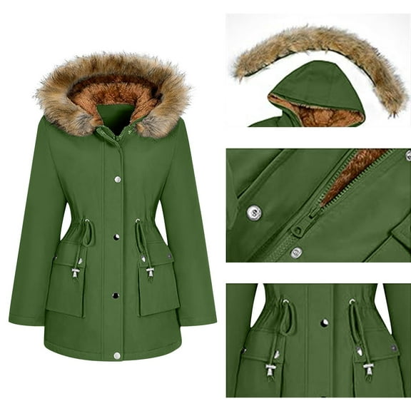 FAIWAD Women's Winter Thicken Fleece Jacket Removable Hooded Warm Sherpa FLeece Lined Waterproof Windproof Overcoat