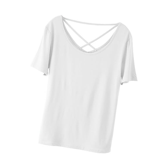 FAIWAD Women's Yoga Shirts Tops Criss Cross Front V-Neck Short Sleeve Top Workout Sport T-Shirt Blouse