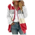 thumbnail image 1 of FAIWAD Women's Zip Fleece Hoodies Jacket Striped Color Block Open Front Cardigan Jacket Fall Winter Warm Coats, 1 of 5
