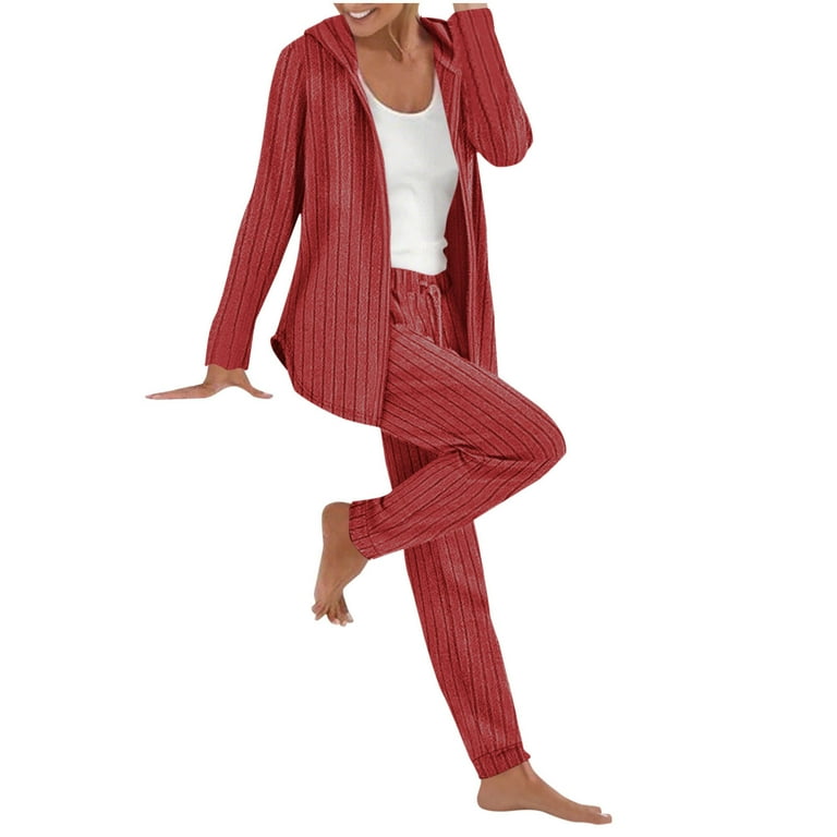 FAIWAD Womens Piece Outfits Ribbed Knitted Sweatsuit Zip up