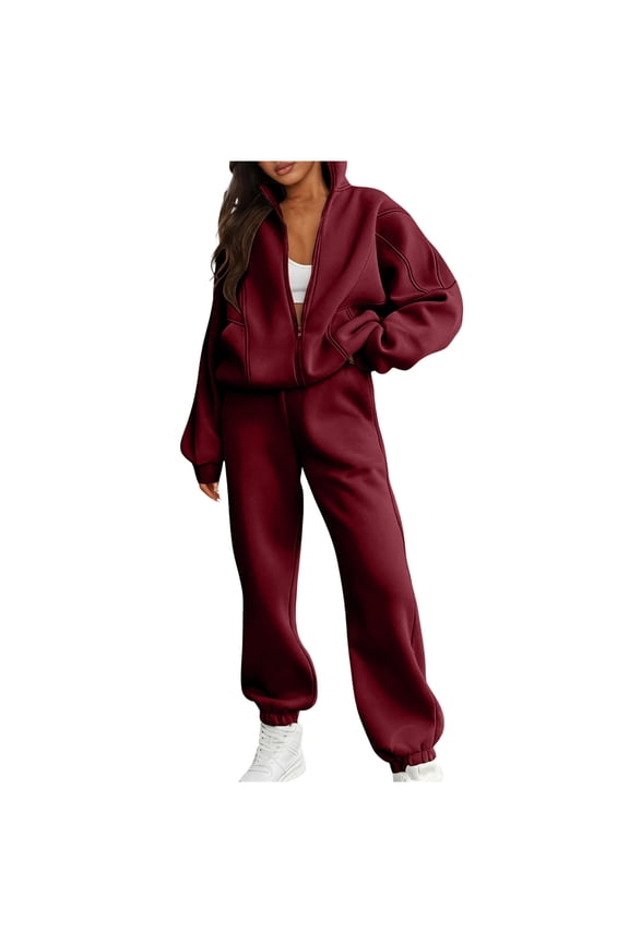 Womens 2 Piece Outfits Sweatsuit Oversized Zip Up Sweatshirt and Cinch Bottom Sweatpants Tracksuit