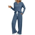 thumbnail image 1 of FAIWAD Womens 2 Piece Pajama Sets Ribbed Knit Outfits Long Sleeve Button Up Tops and Pants Pj Sleepwear, 1 of 9