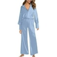 thumbnail image 1 of FAIWAD Womens 2 Piece Satin Pajamas Set Long Sleeve V Neck Tops with Soft Pants Loose Lightweight Outfit, 1 of 8