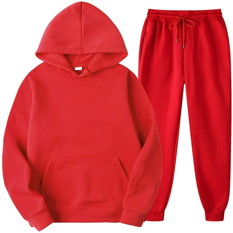 FAIWAD Womens 2 Piece Sports Set Fall Winter Solid Color Hooded Sweatershirt with Long Pants Tracksuits Large Red Walmart