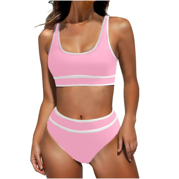 FAIWAD Womens 2 Piece Swimsuits Sports Color Block Bikini Sets Removable Bra Pad Full Coverage Bathing Suits for Girls