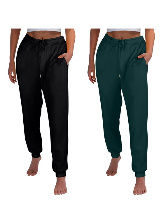 Womens 2PC Fleece Joggers Pants Elastic Waisted Sweatpant with Pockets Casual Active Workout Sports Trousers